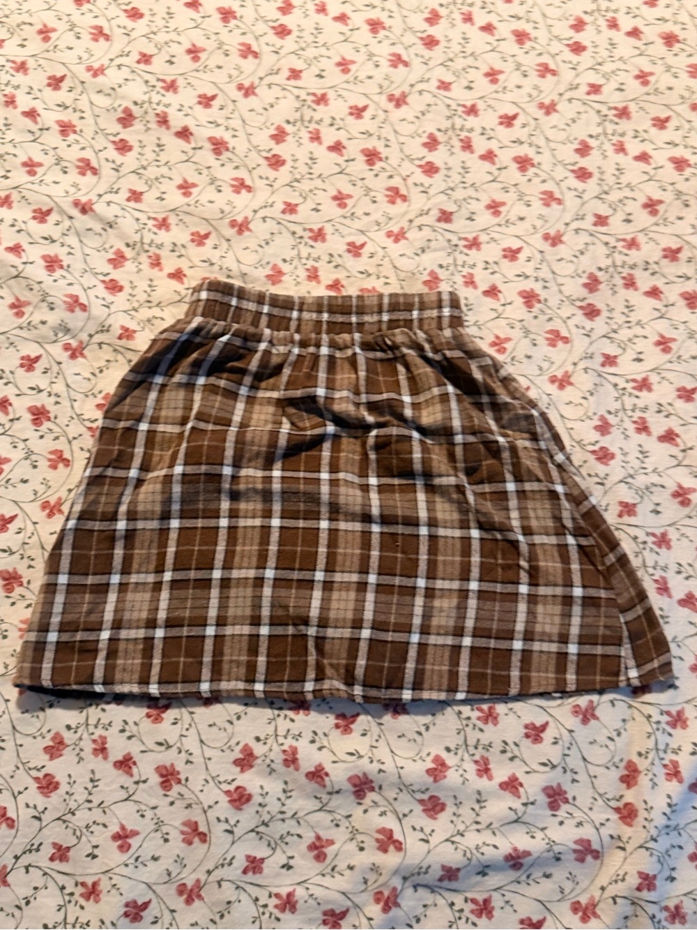 SHEIN Brown Plaid Elastic-Waist A-Line Skirt